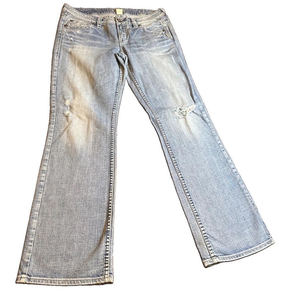 Silver Jeans Co Lola Flare Jeans Womens W31 L31 Light Wash Distressed Stretch